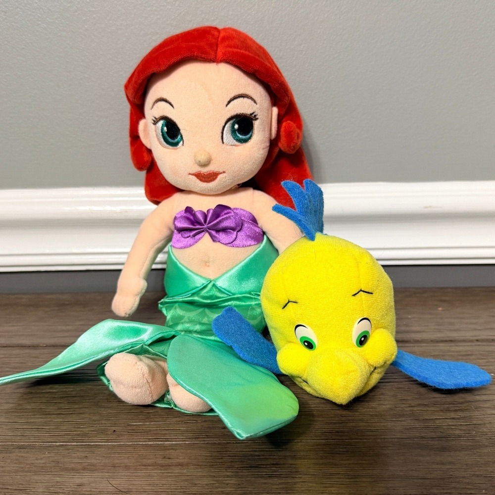 Disney Princess Ariel‎ Flounder Plush Set The Little Mermaid Stuffed Animal Toy